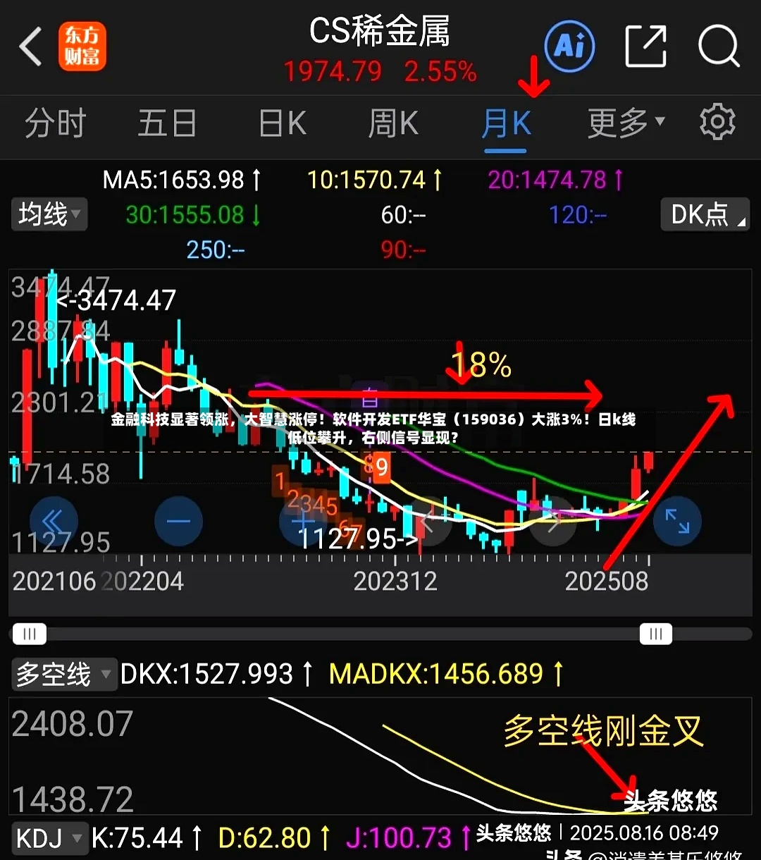 金融科技显著领涨，大智慧涨停！软件开发ETF华宝（159036）大涨3%！日k线低位攀升，右侧信号显现？-第3张图片