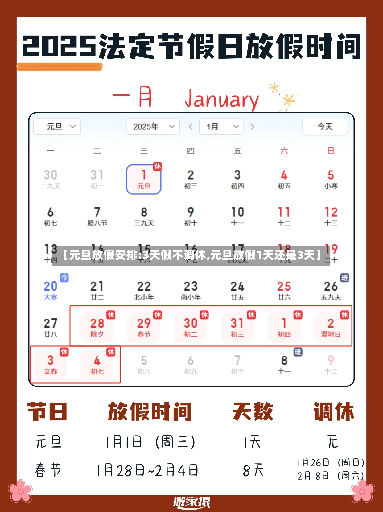 【元旦放假安排:3天假不调休,元旦放假1天还是3天】