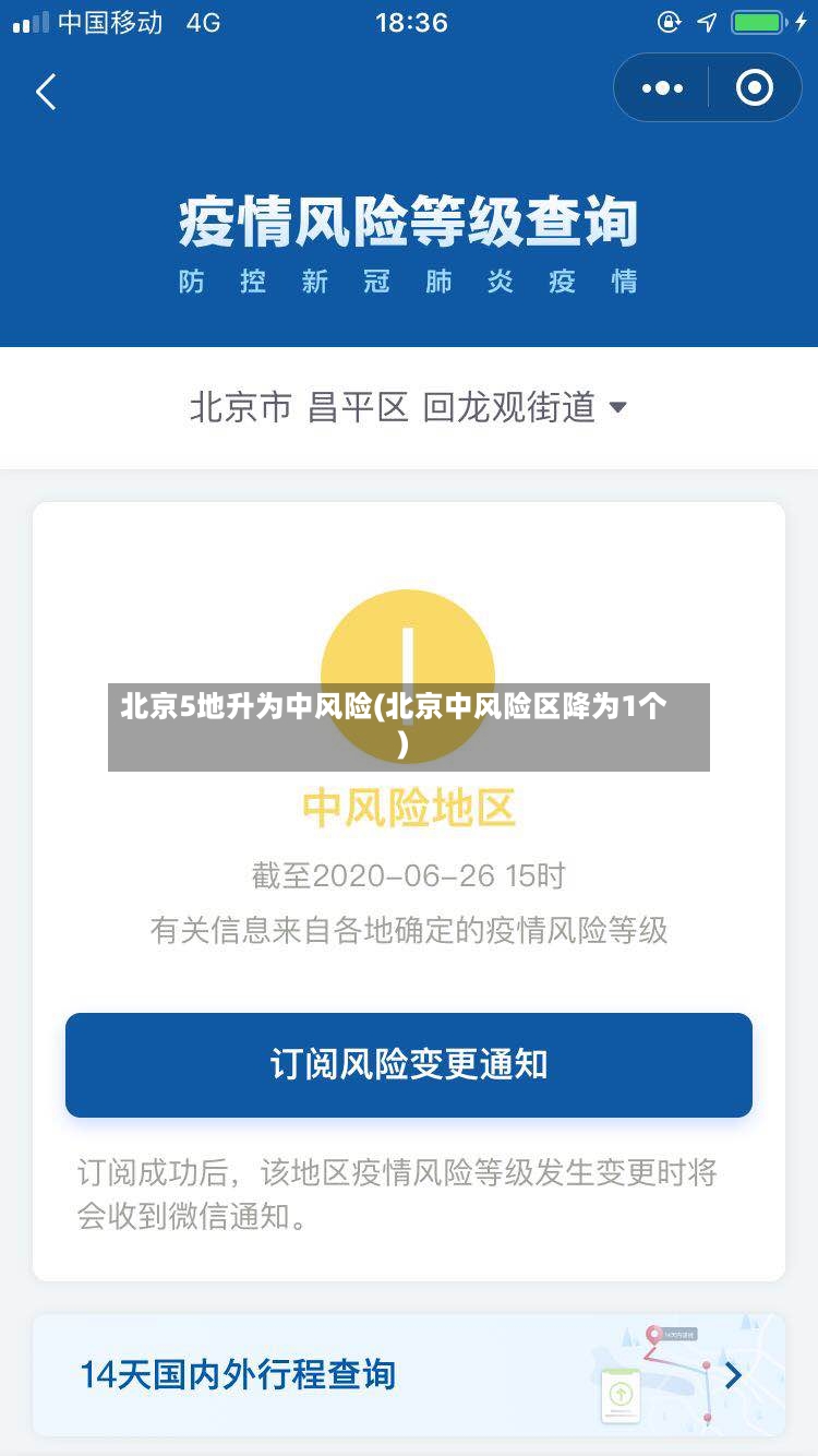 北京5地升为中风险(北京中风险区降为1个)