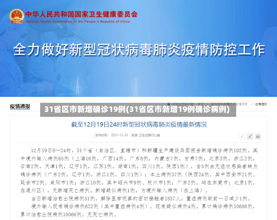 31省区市新增确诊19例(31省区市新增19例确诊病例)