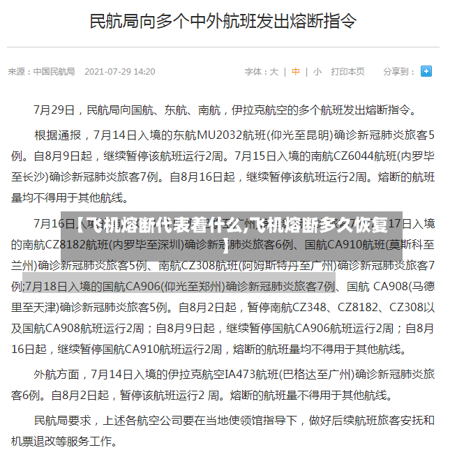 【飞机熔断代表着什么,飞机熔断多久恢复】