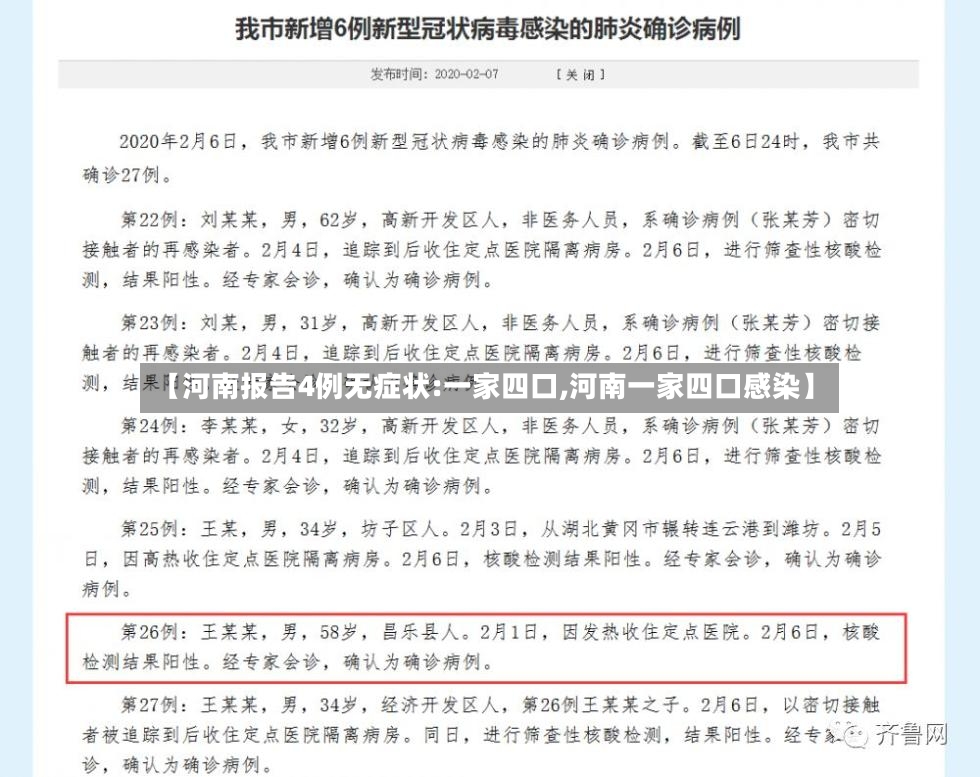 【河南报告4例无症状:一家四口,河南一家四口感染】